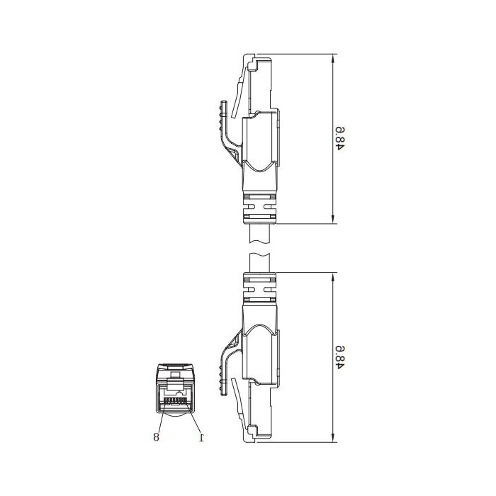 RJ45公头直型转RJ45公头直型、双端预铸TPE柔性电缆、带屏蔽、蓝色护套、0C4441-XXX 